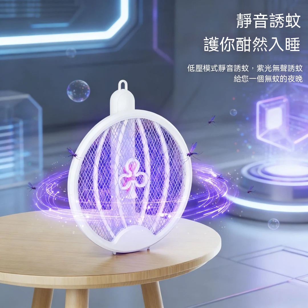新款折疊三合一電蚊拍🦟｜紫光自動誘蚊 3000V 高壓滅蚊 孕嬰可用安全滅蚊器